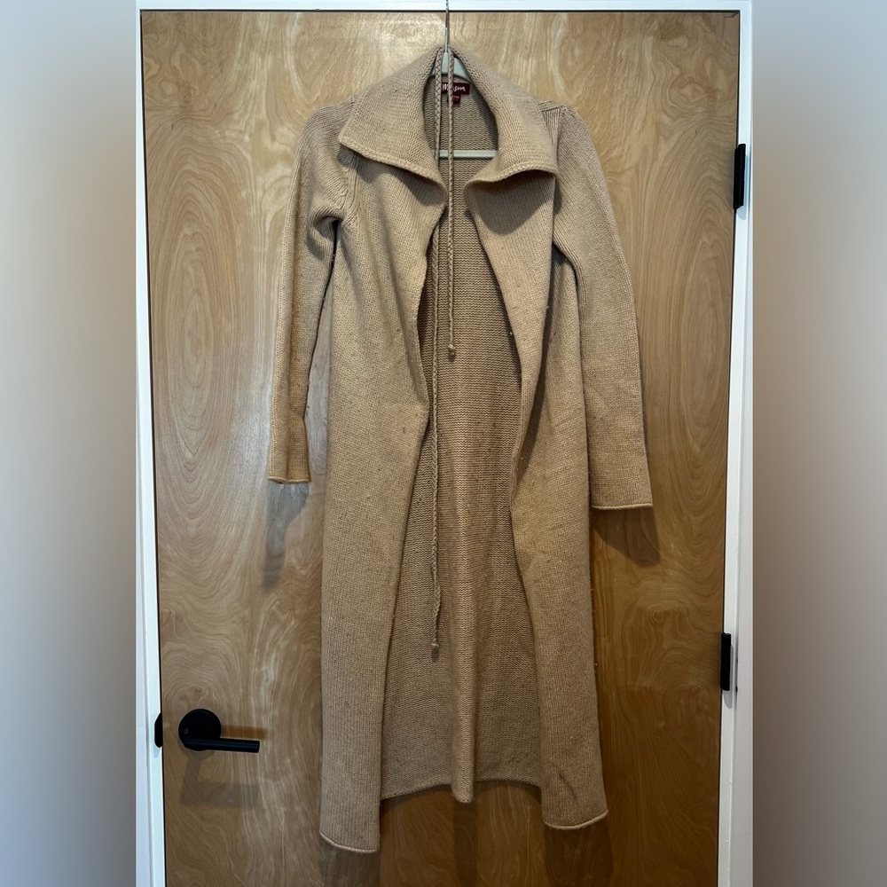 Monsoon (UK) shawl neck cashmere mid length wrap cardigan with cord belt